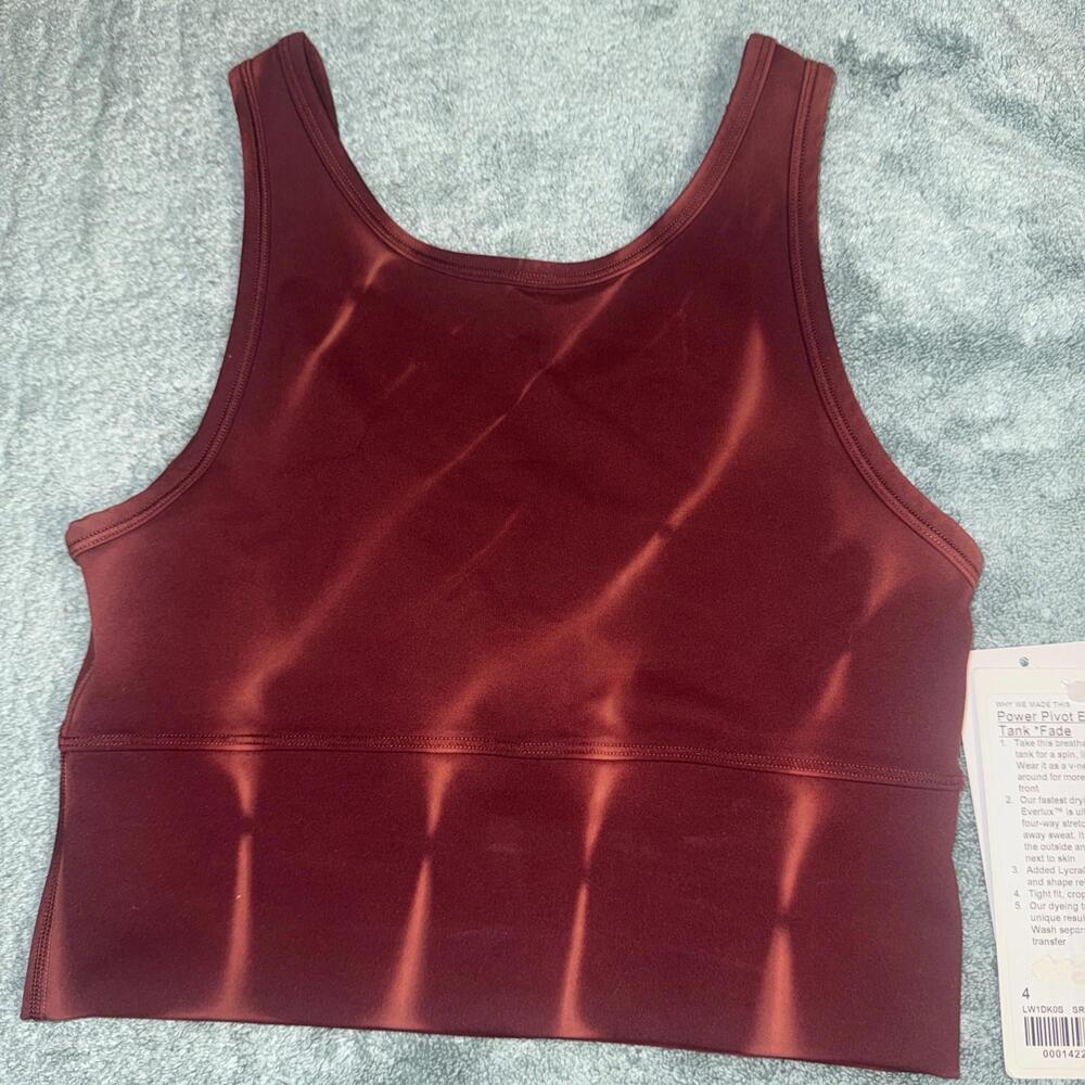NWT Lululemon Power Pivot Tank *Everlux 4 Sun Bleached Wash Red Merlot Tie Dye